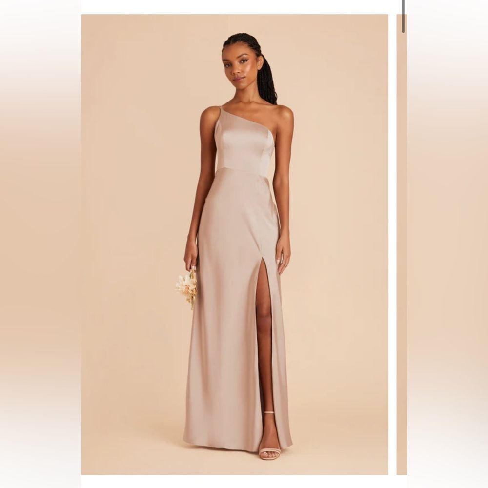 NWT Birdy Gray Kensie One Shoulder Shiny Satin Taupe Dress Bridesmaid Size S